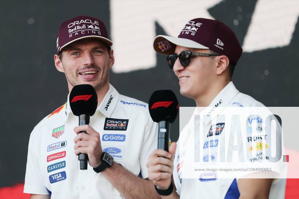 24th October 2026; Circuit of the Americas, Austin, United States; Formula 1, United States Grand Prix, Qualifying Day; Max Verstappen (3) of the Netherlands and Oracle Red Bull Racing and Isack Hadjar (6) of France and Oracle Red Bull Racing at the fan forum VincentxCuono