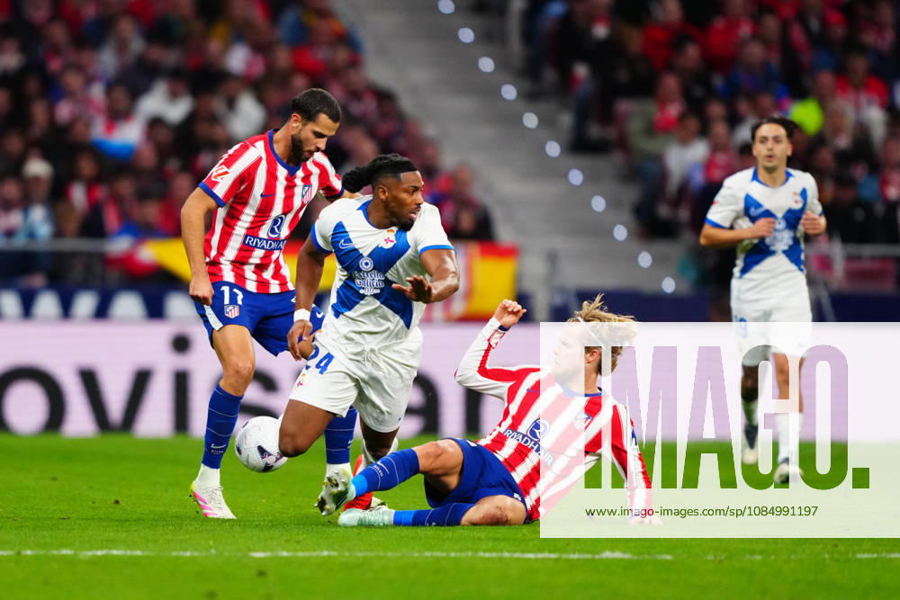 Atletico Madrid v RC Deportivo - LaLiga EA Sports 2026 27 MD10 MADRID, SPAIN - OCTOBER 24: Adama Traore of RC Deportivo and Morten Hjulmand of Atletico Madrid battle for the ball during the LaLiga EA Sports 2026 27 match between Atletico Madrid and RC Deportivo at Riyadh Air Metropolitano on October 24, 2026 in Madrid, Spain. Madrid Riyadh Air Metropolitano Spain