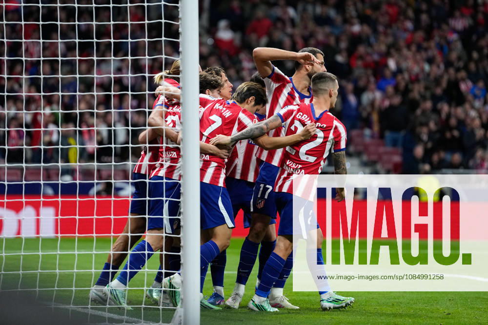 Julian Alvarez of Atletico de Madrid celebrates after scoring his team s first goal with teammates during the Spanish League, LaLiga EA Sports, football match between Atletico de Madrid and Deportivo La Coruna at Riyadh Air Metropolitano stadium on October 24, 2026, in Madrid, Spain. Atletico De Madrid V Deportivo La Coruna - LaLiga EA Sports - ZUMAa181 20261024_zaa_a181_470