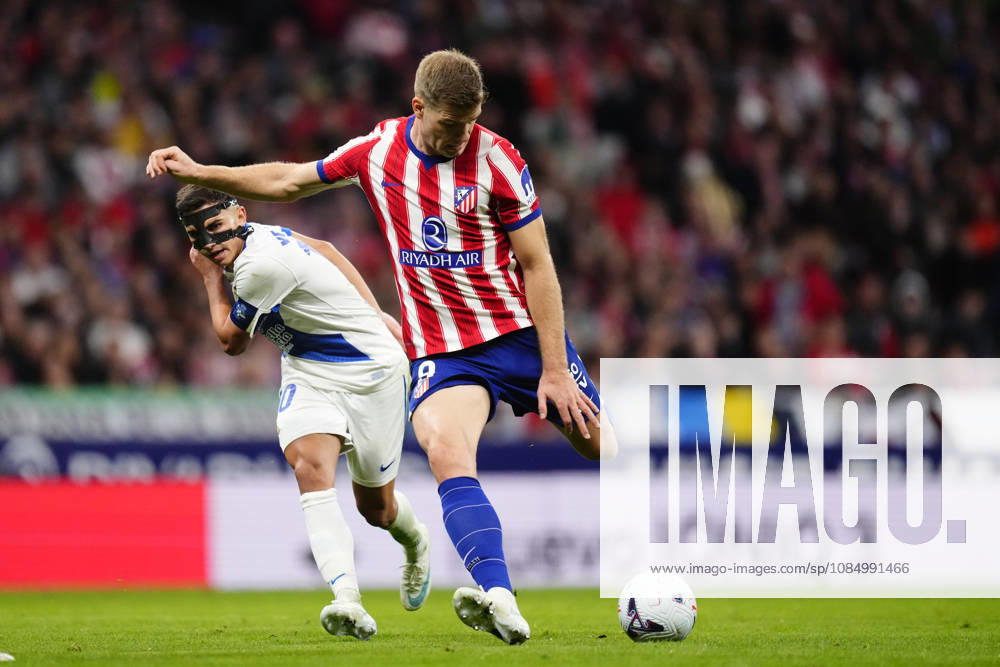 Atletico de Madrid v RC Deportivo de A Coruna - LaLiga EA Sports 2026 27 Alexander Sorloth centre-forward of Atletico de Madrid and Norway and Yeremay Hernandez left winger of Deportivo A Coruna and Spain compete for the ball during the LaLiga EA Sports 2026 27 match between Atletico de Madrid and RC Deportivo de A Coruna at Riyadh Air Metropolitano on October 24, 2026 in Madrid, Spain. Madrid Spain