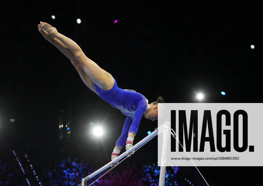 Kaylia Nemour of Algeria on the uneven bars during the artistic gymnastics competition on Day 8 of the World Championships at Ahoy in Rotterdam, Netherlands, on October 24, 2026. DeFodi Images