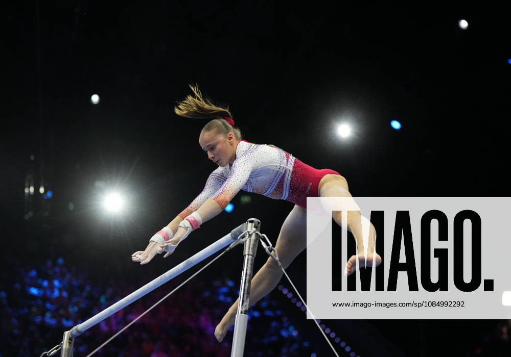 Elena Colas of France on the uneven bars during the artistic gymnastics competition on Day 8 of the World Championships at Ahoy in Rotterdam, Netherlands, on October 24, 2026. DeFodi Images