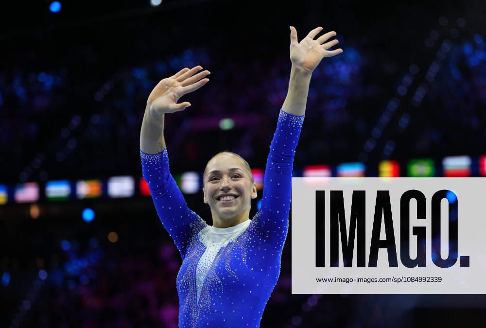Kaylia Nemour of Algeria wins gold in the floor exercise during the Artistic Gymnastics competition on Day 8 of the World Championships at Ahoy in Rotterdam, Netherlands, on October 24, 2026. DeFodi Images