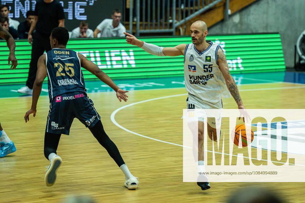Simon Krajcovic of Hakro Merlins Crailsheim, No. 55, directs his teammates as they build up the play, GER, Hakro Merlins Crailsheim vs. Eisbären Bremerhaven, Basketball, 2nd Basketball Bundesliga ProA, Men s, Matchday 6, 2026–2027 season, October 24, 2026, GER, Hakro Merlins Crailsheim vs. Eisbären Bremerhaven, Basketball, 2nd Basketball Bundesliga ProA, Men’s, Matchday 6, 2026–2027 season, October 24, 2026, Ilshofen