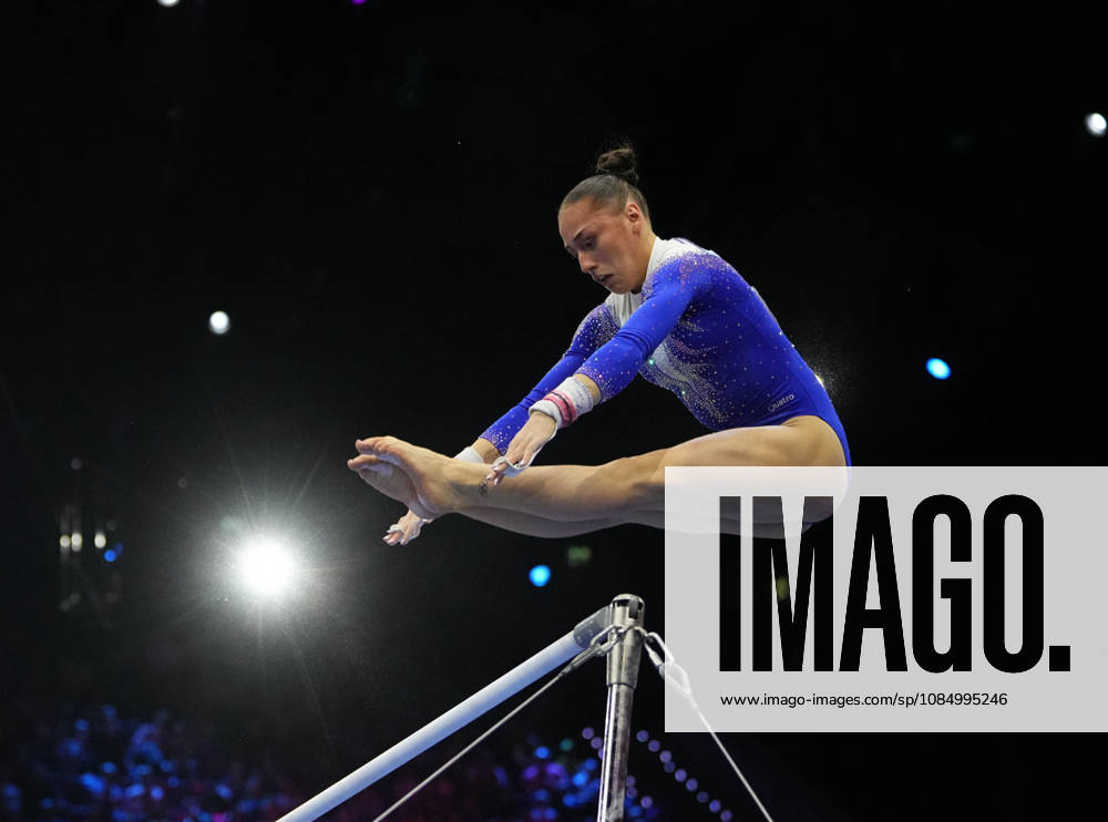 Kaylia Nemour of Algeria on the uneven bars during the artistic gymnastics competition on Day 8 of the World Championships at Ahoy in Rotterdam, Netherlands, on October 24, 2026. DeFodi Images