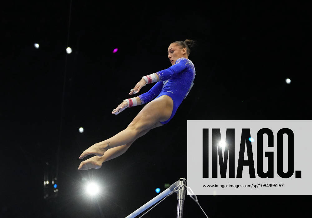 Kaylia Nemour of Algeria on the uneven bars during the artistic gymnastics competition on Day 8 of the World Championships at Ahoy in Rotterdam, Netherlands, on October 24, 2026. DeFodi Images