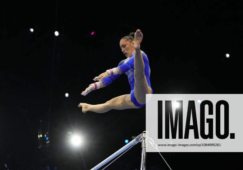 Kaylia Nemour of Algeria on the uneven bars during the artistic gymnastics competition on Day 8 of the World Championships at Ahoy in Rotterdam, Netherlands, on October 24, 2026. DeFodi Images