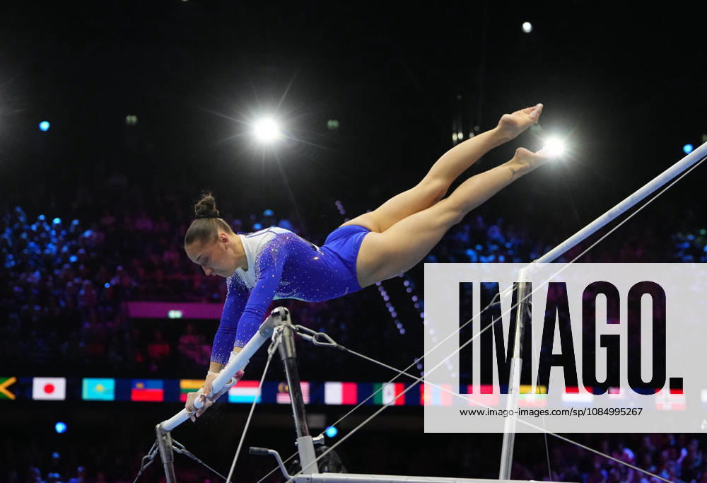 Kaylia Nemour of Algeria on the uneven bars during the artistic gymnastics competition on Day 8 of the World Championships at Ahoy in Rotterdam, Netherlands, on October 24, 2026. DeFodi Images