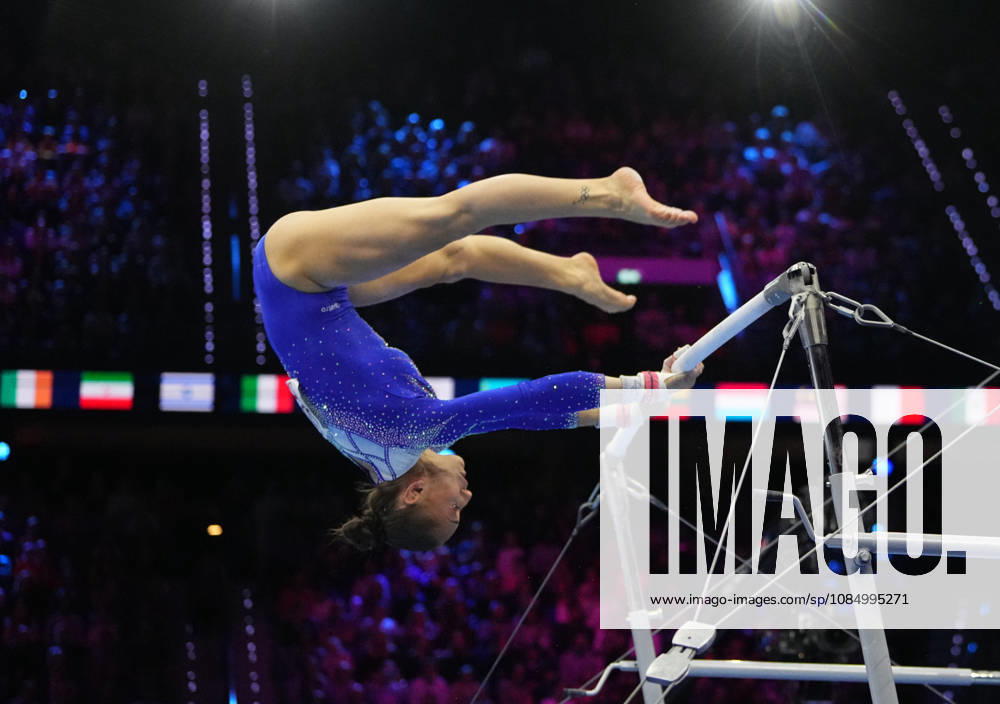 Kaylia Nemour of Algeria on the uneven bars during the artistic gymnastics competition on Day 8 of the World Championships at Ahoy in Rotterdam, Netherlands, on October 24, 2026. DeFodi Images