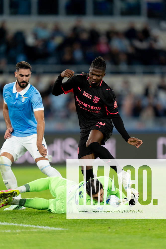 SS Lazio v Parma Calcio 1913 - Serie A Enilive Christos Mandas of SS Lazio saves on El Bilal Toure of Parma Calcio 1913 during the Serie A Enilive match between SS Lazio and Parma Calcio 1913 at Olympic Stadium on October 24, 2026 in Rome, Italy. Rome Olympic Stadium Lazio Italy