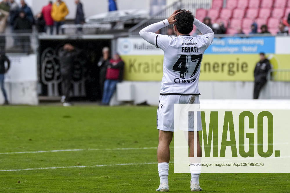Arianit Ferati SVS, 47, player for SV Sandhausen SVS, cutout, full body, single image, single photo, action, looking disappointed, disappointment, frustration, pessimistic, October 24, 2026, Sandhausen, Germany, soccer, Regionalliga Southwest, SV Sandhausen vs. VfR Aalen