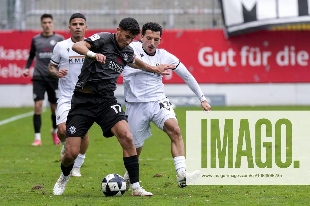 From left: Ali Odabas (Aalen), 17, captain; Arianit Ferati (SVS), 47; tackle; game scene; duel; tackle; tackling; dynamic; action; 10 24 2026, Sandhausen, Germany, soccer, Regionalliga Southwest, SV Sandhausen vs. VfR Aalen