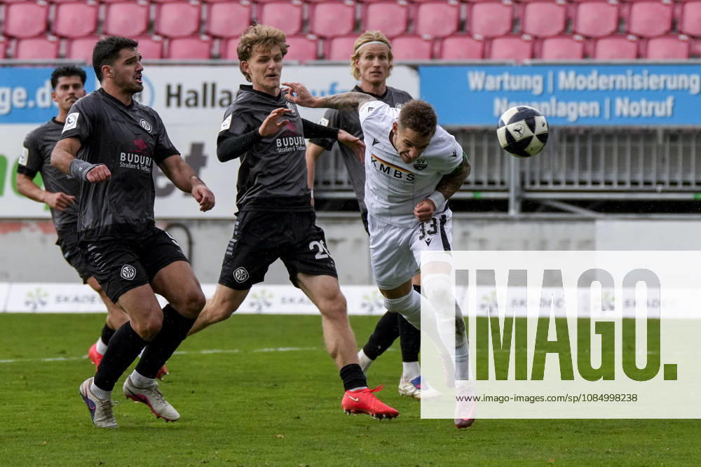 Marco Kehl Gomez (SVS), 33, captain heads the ball toward the goal; scoring opportunity; action; game play; October 24, 2026; Sandhausen, Germany; soccer; Regionalliga Südwest; SV Sandhausen vs. VfR Aalen