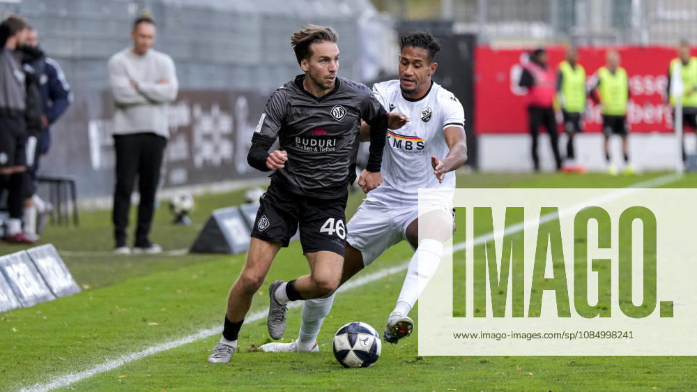 From left: Gianluca Gaudino (Aalen), 46, Yannick Osee (SVS), 13, tackle, game scene, duel, tackle, tackling, dynamic, action, 10 24 2026, Sandhausen, Germany, soccer, Regionalliga Southwest, SV Sandhausen vs. VfR Aalen