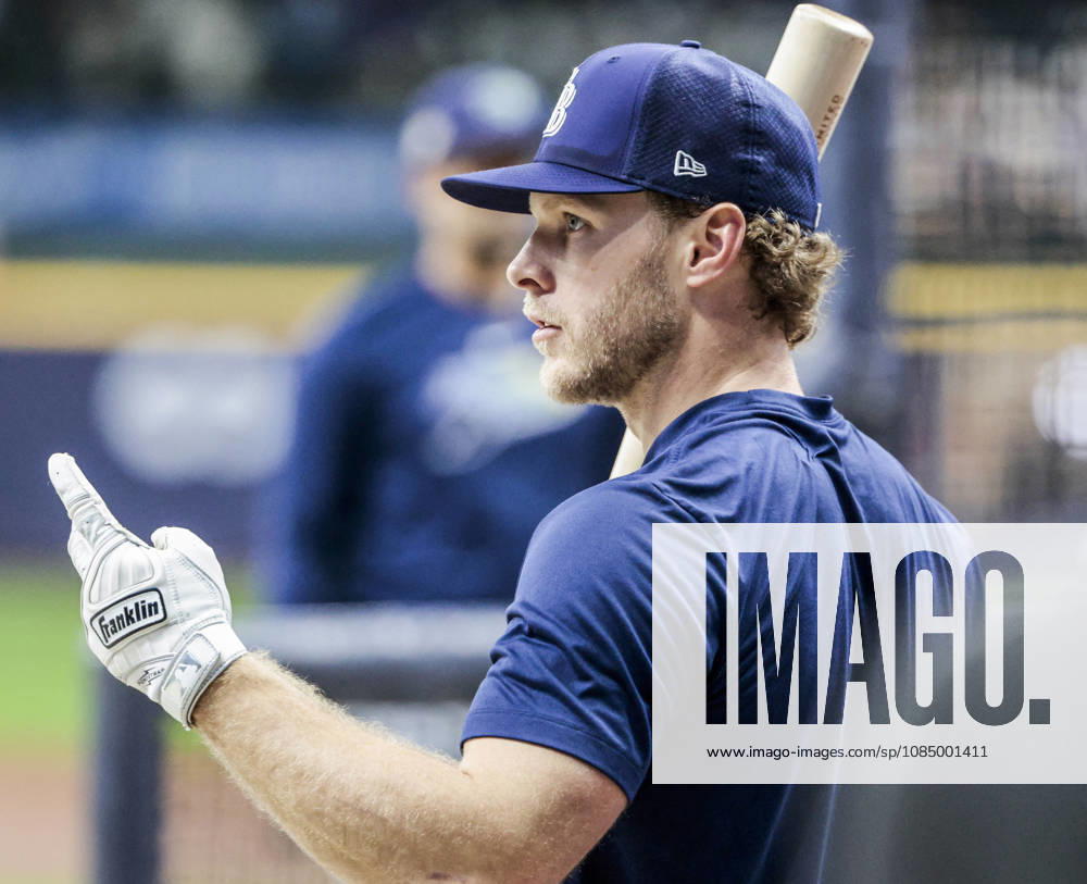 Tampa Bay Rays shortstop Taylor Walls waits for his turn in the batting cage before the start of game two of the 2026 World Series between the Tampa Bay Rays and the Milwaukee Brewers at American Family Field in Milwaukee, Wisconsin on Saturday, October 24, 2026. MIL20261024811 TANNENxMAURY