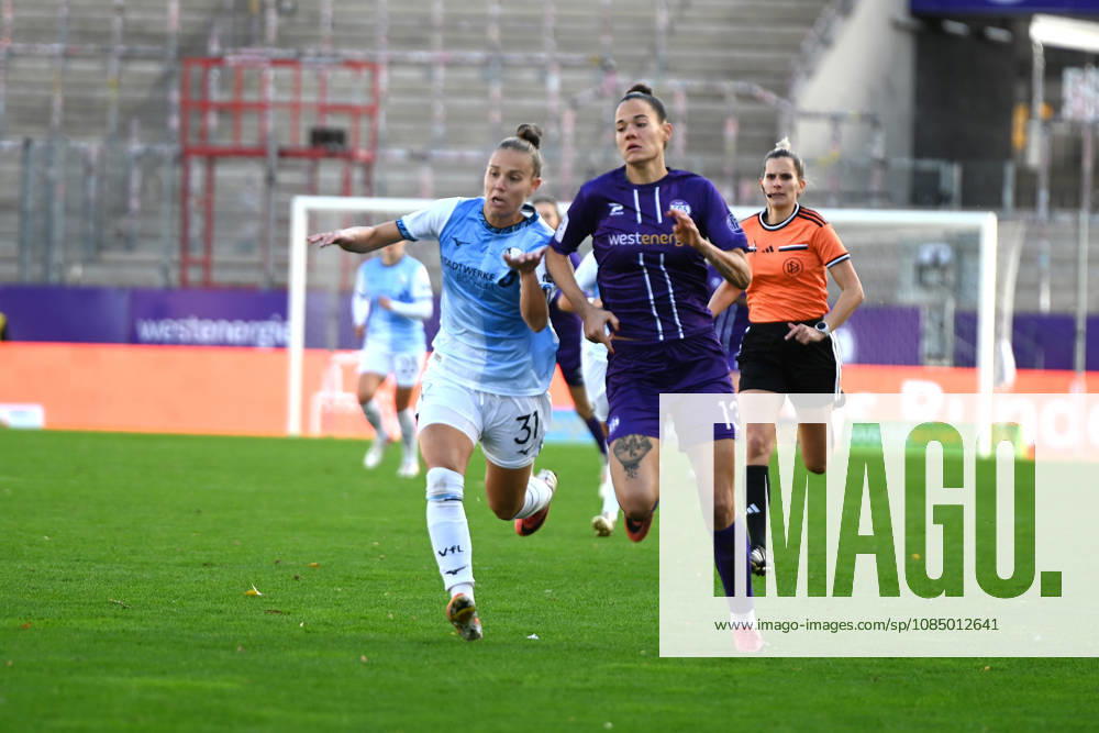 Vanessza Nagy vs. Franziska Wenzel, Women s Bundesliga 2, SGS Essen vs. VfL Bochum, October 24, 2026, Vanessza Nagy (SGS Essen) vs. Franziska Wenzel (VfL Bochum), Women s Bundesliga 2, Matchday 10, SGS Essen vs. VfL Bochum on October 24, 2026, at the Stadion an der Hafenstraße in Essen; final score 6–0, in front of 1,382 spectators