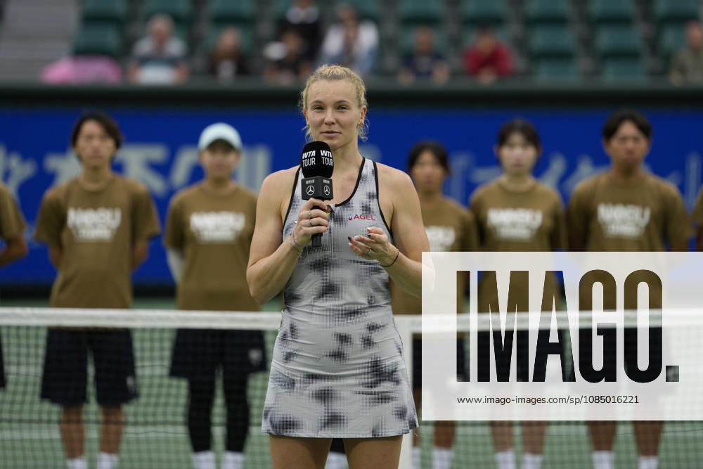WTA, Tennis Damen Kinoshita Group Japan Open - Day 7 Katerina Siniakova of the Czech Republic speaks after defeating Ashlyn Krueger of the United States in the Singles Final at the 2026 Kinoshita Group Japan Open Women s tennis tournament at Utsubo Tennis Center in Osaka, Japan, on October 25, 2026. Osaka Japan