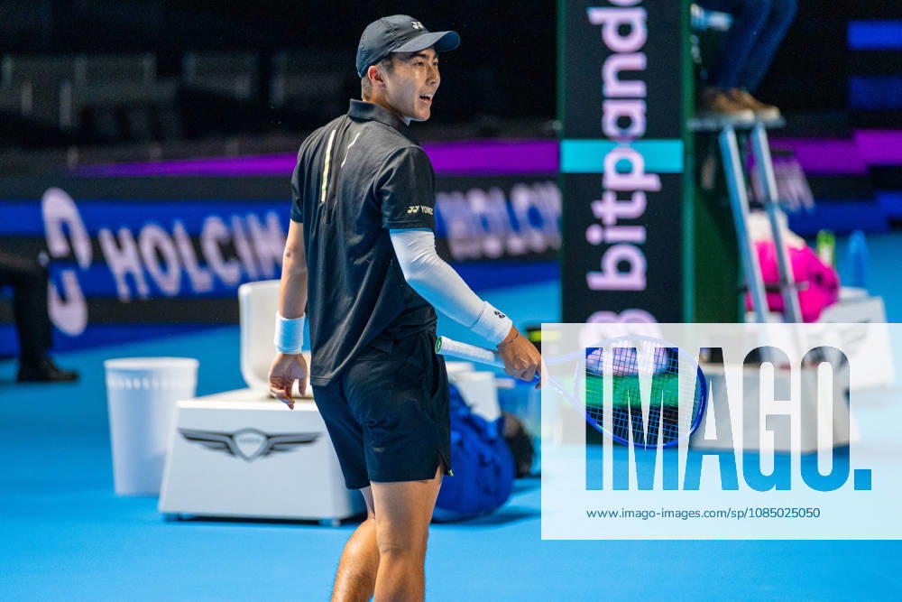 BASEL, SWITZERLAND, OCTOBER 25 — Rinky Hijikata of Australia gestures during Day 2 of the Swiss Indoors Basel at St. Jakobshalle on October 25, 2026, in Basel, Switzerland