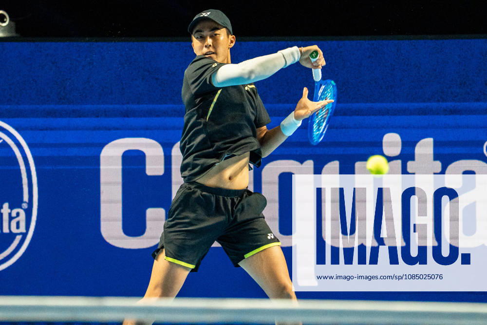BASEL, SWITZERLAND, OCTOBER 25 — Rinky Hijikata of Australia hits a forehand against Yannick Hanfmann of Germany during Day 2 of the Swiss Indoors Basel at St. Jakobshalle on October 25, 2026, in Basel, Switzerland
