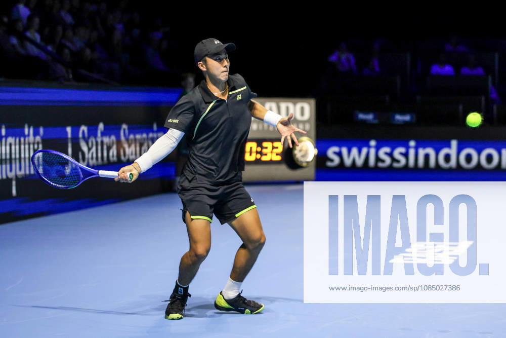 25th October 2026; St. Jakobshalle, Basel, Switzerland; ATP, Tennis Herren Tennis, Swiss Indoors Basel, Day 2; Qualifying final; Rinky Hijikata of Australia plays a forehand AnthonyxBenoit