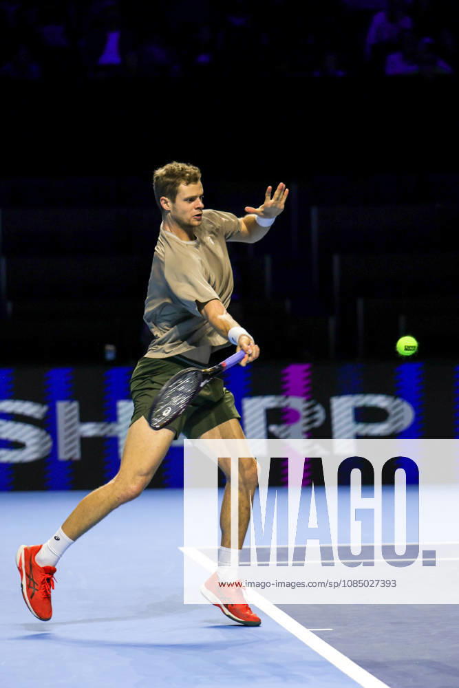 25th October 2026; St. Jakobshalle, Basel, Switzerland; ATP, Tennis Herren Tennis, Swiss Indoors Basel, Day 2; Qualifying final; Yannick Hanfmann of Germany plays a forehand AnthonyxBenoit