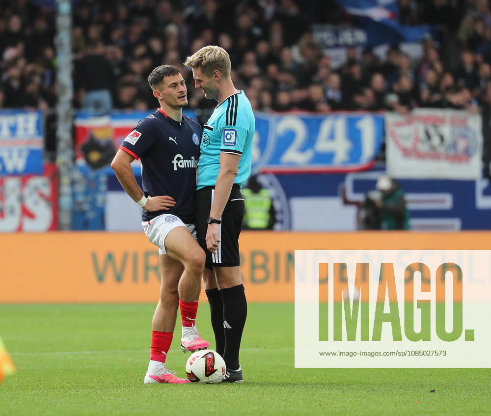 Adrian Kapralik, Holstein Kiel; Referee: Timo Gerach; Soccer, Men s, 2026–2027 Season, 2. Bundesliga, Holstein Stadium, Holstein Kiel vs. Dynamo Dresden. DFL regulations prohibit any use of photographs as image sequences and or quasi-video.