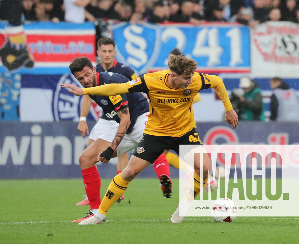 Friedrich Mueller, Dynamo Dresden; Giorgi Kvilitaia, Holstein Kiel; Soccer, Men s, 2026–2027 Season, 2. Bundesliga, Holstein Stadium, Holstein Kiel vs. Dynamo Dresden. DFL regulations prohibit any use of photographs as image sequences and or quasi-video.