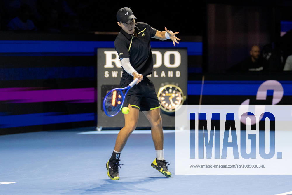 BASEL, SWITZERLAND, OCTOBER 25 — Rinky Hijikata of Australia hits a forehand against Yannick Hanfmann of Germany during Day 2 of the Swiss Indoors Basel at St. Jakobshalle on October 25, 2026, in Basel, Switzerland
