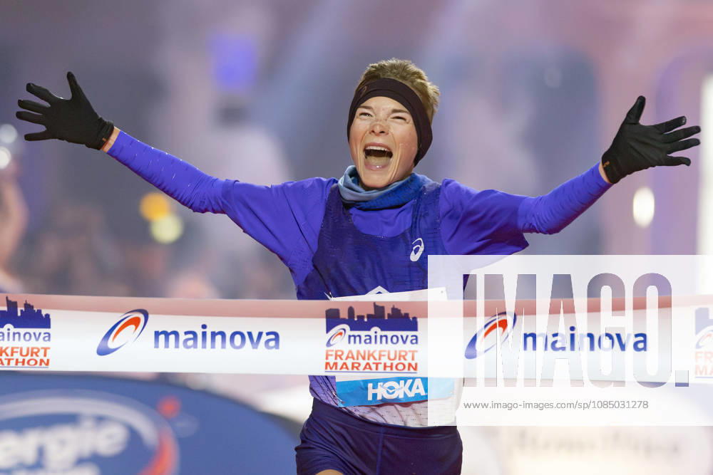 Mainova Frankfurt Marathon 2026: Blanka Dörfel of Germany crosses the finish line as the runner-up in the women s division at the Mainova Frankfurt Marathon on October 25, 2026, in Frankfurt am Main, Hesse, Germany; Festhalle, race course