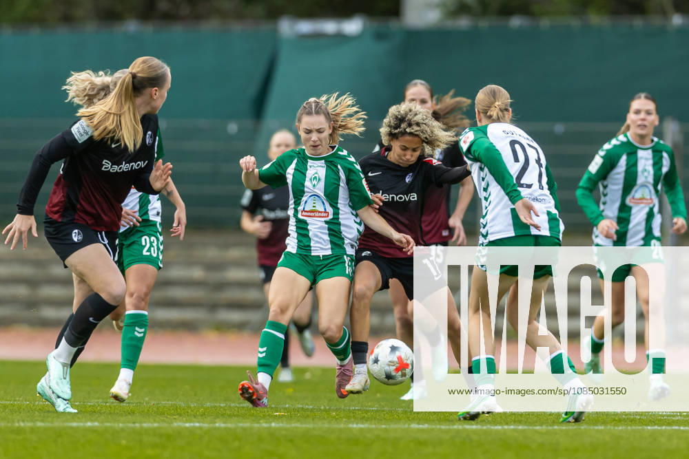 Bremen, Germany, October 25, 2026—Michelle Weiss of SV Werder Bremen and Amira Arfaoui of SC Freiburg battle for the ball during the Google Pixel Women’s Bundesliga match between SV Werder Bremen and SC Freiburg at Weserstadion, Field 11, on October 25, 2026, in Bremen. Photo by Mario Hommes DeFodi Images DFB DFL REGULATIONS PROHIBIT ANY USE OF PHOTOGRAPHS AS IMAGE SEQUENCES AND OR QUASI-VIDEO Bremen, Germany, October 25, 2026. Michelle Weiss of SV Werder Bremen and Amira Arfaoui of SC Freiburg in a tackle during the Google Pixel Women’s Bundesliga match between SV Werder Bremen and SC Freiburg at Weserstadion Platz 11 on October 25, 2026, in Bremen. Photo by Mario Hommes DeFodi Images DFB DFL REGULATIONS PROHIBIT ANY USE OF PHOTOGRAPHS AS IMAGE SEQUENCES AND OR QUASI-VIDEO Photo by Mario Hommes DeFodi Images