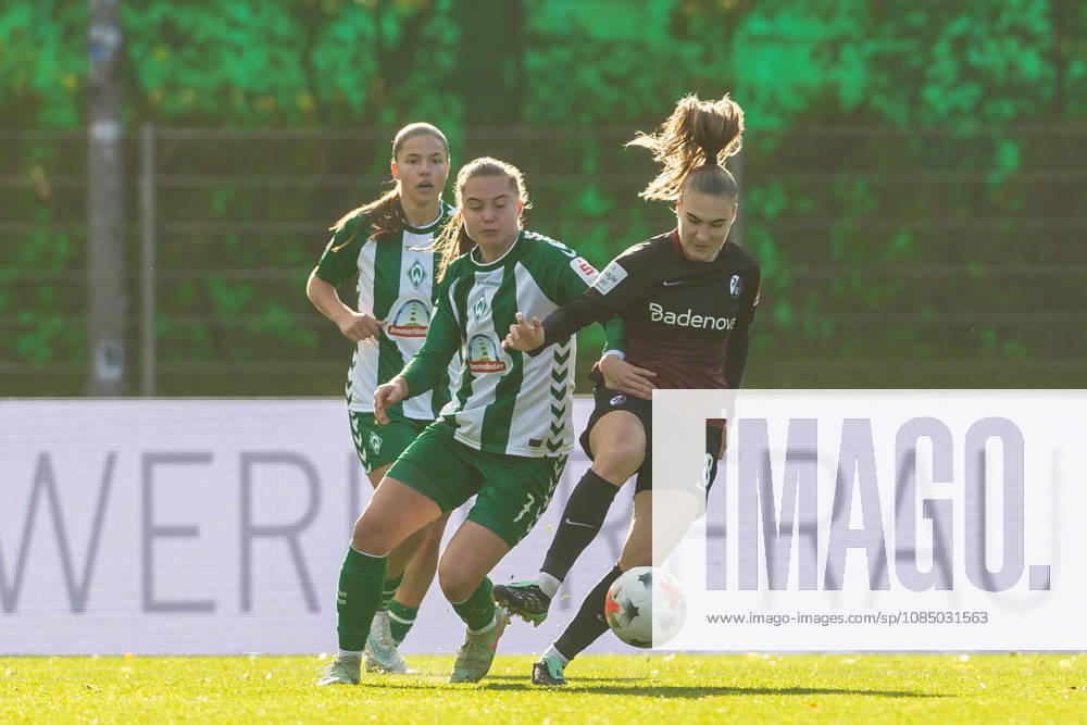 Bremen, Germany, October 25, 2026: Lilli Purtscheller of SV Werder Bremen and Alena Bienz of SC Freiburg battle for the ball during the Google Pixel Women’s Bundesliga match between SV Werder Bremen and SC Freiburg at Weserstadion, Field 11, on October 25, 2026, in Bremen. Photo by Mario Hommes, DeFodi Images. DFB and DFL regulations prohibit any use of photographs as image sequences and or quasi-video. Bremen, Germany, October 25, 2026. Lilli Purtscheller of SV Werder Bremen and Alena Bienz of SC Freiburg in a tackle during the Google Pixel Women’s Bundesliga match between SV Werder Bremen and SC Freiburg at Weserstadion Platz 11 on October 25, 2026, in Bremen. Photo by Mario Hommes, DeFodi Images. DFB and DFL regulations prohibit any use of photographs as image sequences and or quasi-video. Photo by Mario Hommes, DeFodi Images