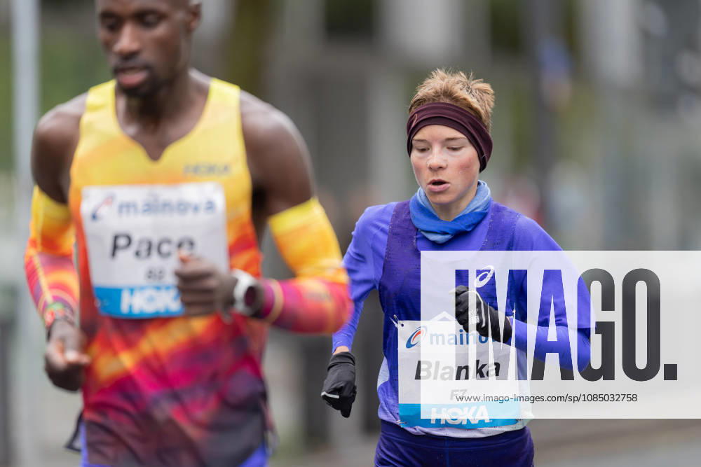 Mainova Frankfurt Marathon 2026: Blanka Dörfel of Germany Behind Her Pacemaker; Mainova Frankfurt Marathon on October 25, 2026, in Frankfurt am Main, Frankfurt am Main, Hesse, Germany; Festhalle; Race Course