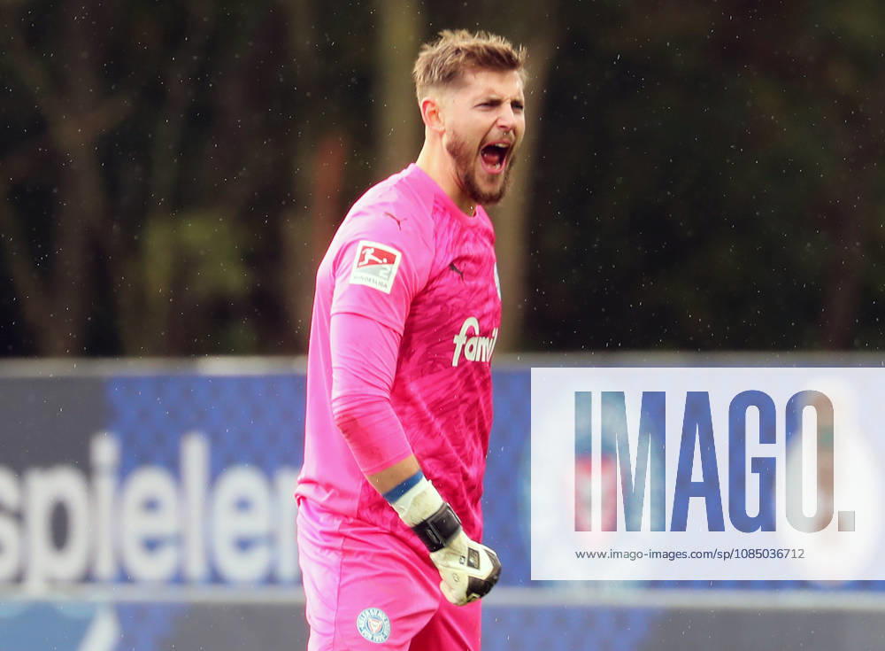 Goalkeeper Timon Weiner of Holstein Kiel celebrates the victory. Soccer, Men s, 2026–2027 Season, 2. Bundesliga, Holstein Stadium, Holstein Kiel vs. Dynamo Dresden, 3–0. DFL regulations prohibit any use of photographs as image sequences and or quasi-video.
