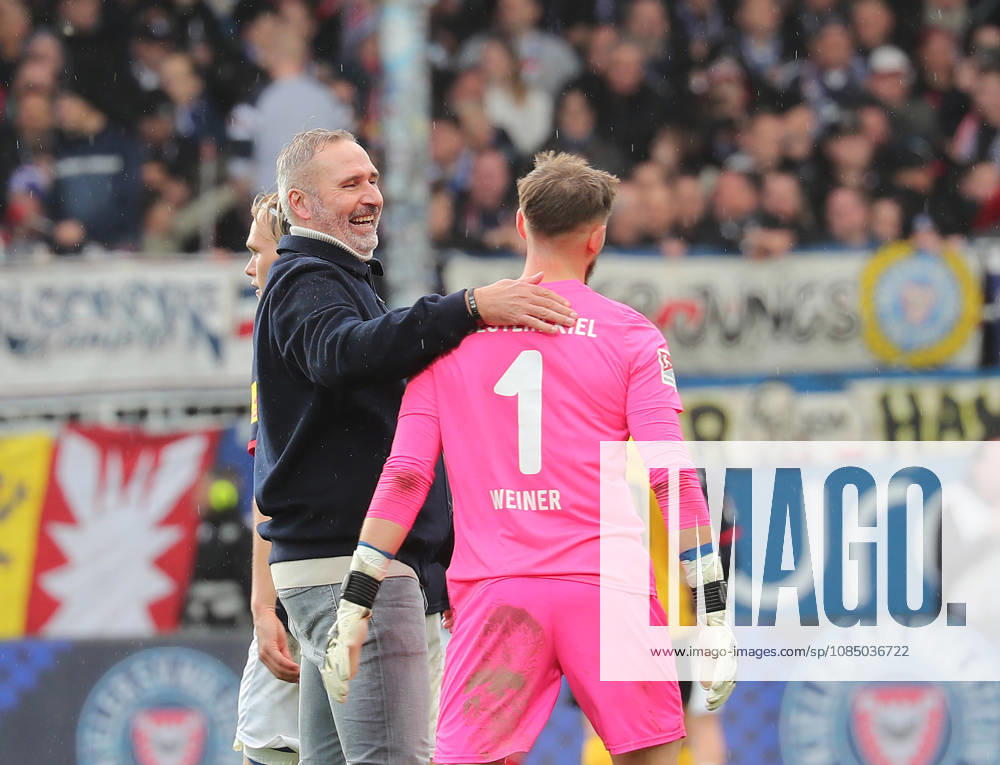 Joy for Coach Tim Walter of Holstein Kiel and goalkeeper Timon Weiner, Holstein Kiel Soccer, Men s Team, 2026–2027 Season, 2. Bundesliga, Holstein Stadium, Holstein Kiel vs. Dynamo Dresden, 3–0. DFL regulations prohibit any use of photographs as image sequences and or quasi-video.