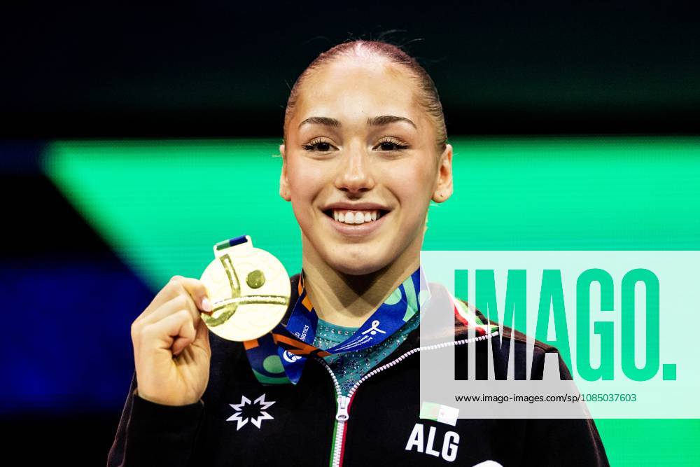 ROTTERDAM - Winner Kaylia Nemour (ALG) with the gold medal during the awards ceremony for the balance beam apparatus final at the World Gymnastics Championships in Rotterdam Ahoy. IRIS VAN DEN BROEK ANP ANPxSportx IVx 573611756 originalFilename: 573611756