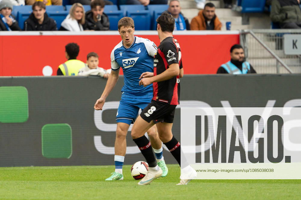 Tackle, Head-to-Head: Alexander Prass (TSG Hoffenheim, 22) vs. Miguel Gutierrez (Bayer 04 Leverkusen, 03), GER, TSG 1899 Hoffenheim vs. Bayer 04 Leverkusen, Soccer, Bundesliga 1, Matchday 7, 2026–2027 Season, October 25, 2026, DFL regulations prohibit any use of photographs as image sequences and or quasi-video, GER, TSG 1899 Hoffenheim vs. Bayer 04 Leverkusen, Soccer, Bundesliga 1, Matchday 7, 2026–2027 Season, October 25, 2026, Sinsheim