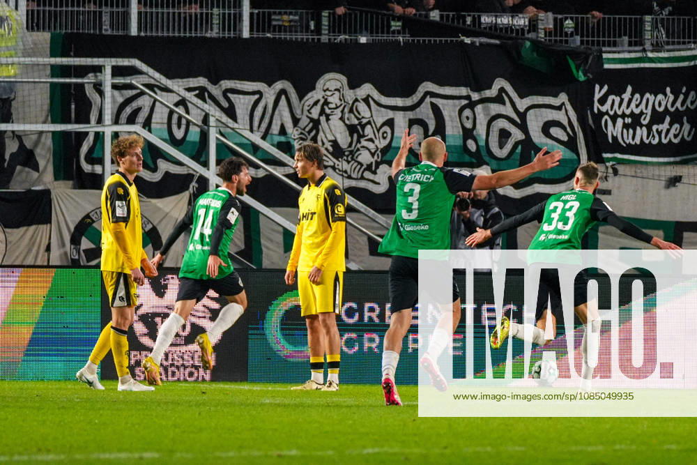 Goal for SC Preußen Münster, making it 1–0, scored by Charalambos Makridis. SC Preußen Münster, 14, goal celebration, joy, emotions, German soccer, 3. Liga, 2026–27 season, Matchday 11, October 25, 2026, SC Preußen Münster vs. Fortuna Köln, LVM Preußenstadion Münster, North Rhine-Westphalia