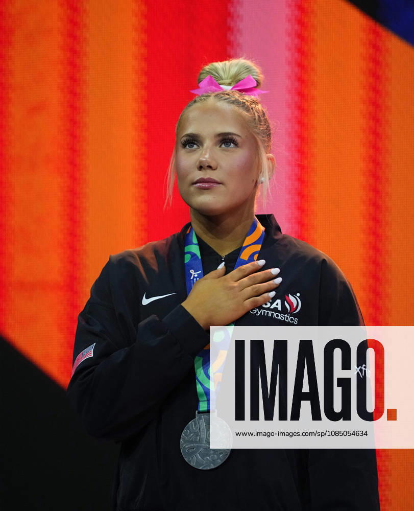 Reese Esponda of the U.S. wins silver in the floor exercise during the Artistic Gymnastics competition on Day 9 of the World Championships at Ahoy in Rotterdam, Netherlands, on October 25, 2026. DeFodi Images