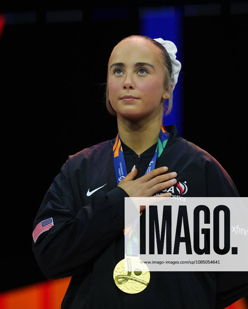 Claire Pease of the U.S. wins gold in the floor exercise during the Artistic Gymnastics competition on Day 9 of the World Championships at Ahoy in Rotterdam, Netherlands, on October 25, 2026. DeFodi Images