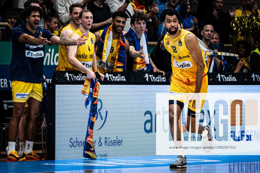 EasyCredit BBL Phoenix Hagen vs. Basketball Löwen Braunschweig, Hagen, October 25, 2026, Ischelandhalle, Hagen: Tyler Polley (12), Phoenix Hagen, SF, after a successful three-pointer; easyCredit BBL Phoenix Hagen vs. Basketball Löwen Braunschweig, Hagen, October 25, 2026, Ischelandhalle, Hagen
