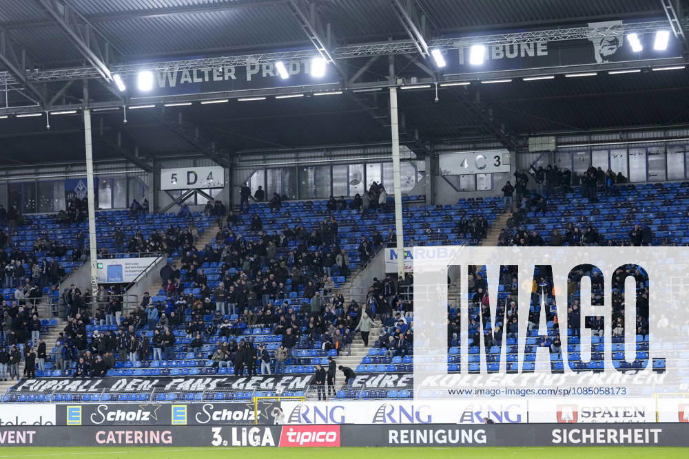 Fans of SV Waldhof Mannheim display a banner in the Walter Pradt Stand with the slogan Soccer Belongs to the Fans—Against Your Collective Punishments, fans, ultras, audience, spectators, mood, atmosphere, stadium, protest, protest action, protesting, action, October 25, 2026, Mannheim, Germany, soccer, 3rd Division, SV Waldhof Mannheim vs. TSG 1899 Hoffenheim II, DFB and DFL regulations prohibit any use of photographs as image sequences and or quasi-video