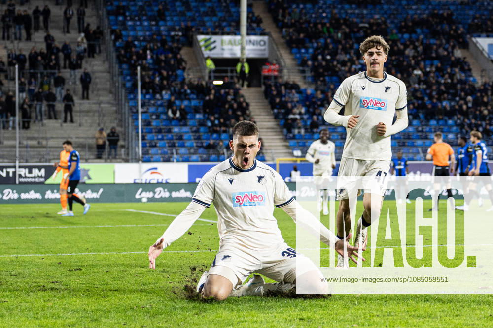 Germany: SV Waldhof Mannheim vs. TSG Hoffenheim II, 3. Liga, 2026–27 season, Carl Benz Stadium, Mannheim. Jakov Dedic of TSG Hoffenheim II, No. 36, celebrates after scoring a goal at the Carl Benz Stadium in Mannheim, Baden-Württemberg, Germany.