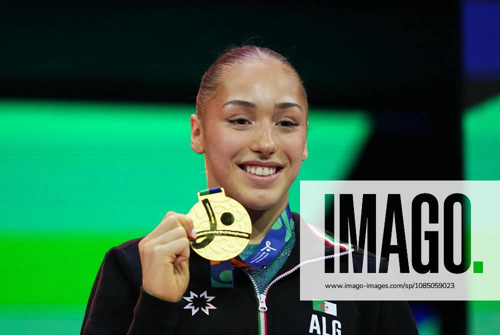 Kaylia Nemour of Algeria wins gold on the balance beam during the artistic gymnastics competition on Day 9 of the World Championships at Ahoy in Rotterdam, Netherlands, on October 25, 2026. DeFodi Images
