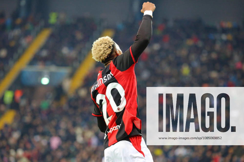 AC Milan s Omari Hutchinson celebrates after scoring a goal during the Serie A Enilive soccer match between Udinese and Milan at the Bluenergy Stadium, north Est Italy, October 25, 2026. Udine Italy - ZUMAr199 20261025_zsp_r199_039