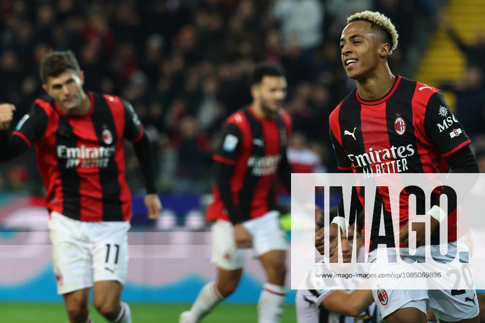 Omari Hutchinson of AC Milan celebrates after scoring the goal of 0-2 during the Serie A 2026 2027 football match between Udinese Calcio and AC Milan at Friuli Bluenergy stadium in Udine (Italy), October 25th, 2026. CesarexPurini