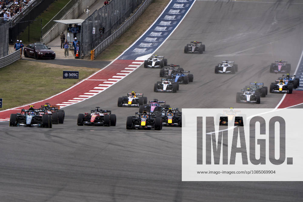 Italian Formula One driver Andrea Kimi Antonelli of Mercedes-AMG Petronas leads the pack into turn one on lap one of the Formula One United States Grand Prix at the Circuit of the Americas in Austin, Texas on Sunday, October 25, 2026. AUS2026102523 GREGxNASH
