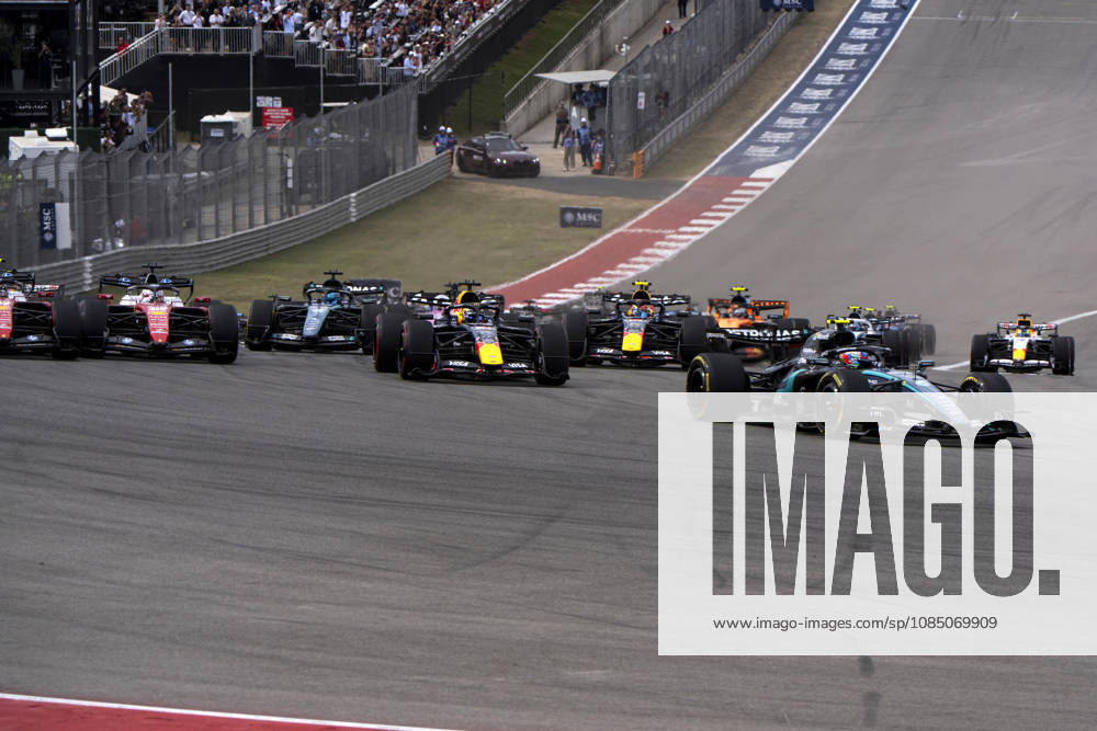 Italian Formula One driver Andrea Kimi Antonelli of Mercedes-AMG Petronas leads the pack into turn one on lap one of the Formula One United States Grand Prix at the Circuit of the Americas in Austin, Texas on Sunday, October 25, 2026. AUS2026102525 GREGxNASH