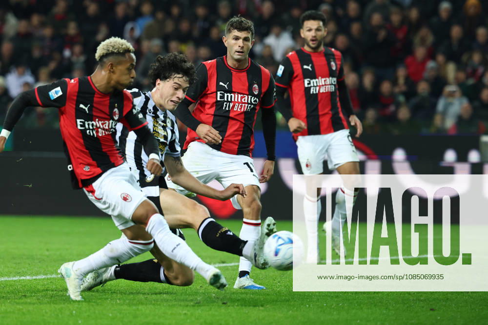 Omari Hutchinson of AC Milan scores the goal of 0-2 during the Serie A 2026 2027 football match between Udinese Calcio and AC Milan at Friuli Bluenergy stadium in Udine (Italy), October 25th, 2026. CesarexPurini