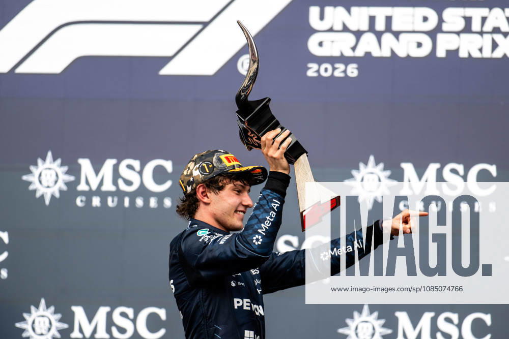 F1 - UNITED STATES GRAND PRIX 2026 KIMI ANTONELLI Andrea (ita), Mercedes AMG F1 Team W16, portrait podium during the 2026 Formula 1 United States Grand Prix, 18th round of the 2026 Formula One World Championship, WM, Weltmeisterschaft from October 23 to 25, 2026 on the Circuit of the America, in Austin, Texas, United States of America - AustinUnited States