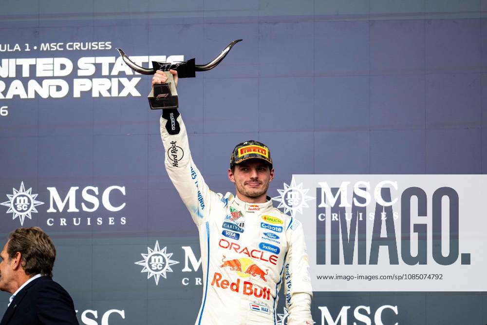 F1 - UNITED STATES GRAND PRIX 2026 VERSTAPPEN Max (nld), Red Bull Racing Ford RB22, portrait podium during the 2026 Formula 1 United States Grand Prix, 18th round of the 2026 Formula One World Championship, WM, Weltmeisterschaft from October 23 to 25, 2026 on the Circuit of the America, in Austin, Texas, United States of America - AustinUnited States